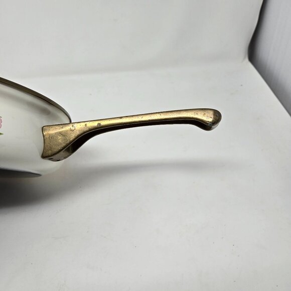 Normandy Taiwan Vintage Enamel Frying Pan With Lily Floral Design & Brass Handle - Picture 6 of 13